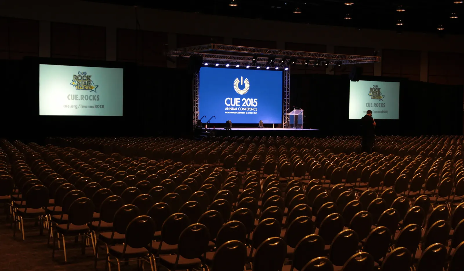 Large projection screen setup at the 2015 CUE conference