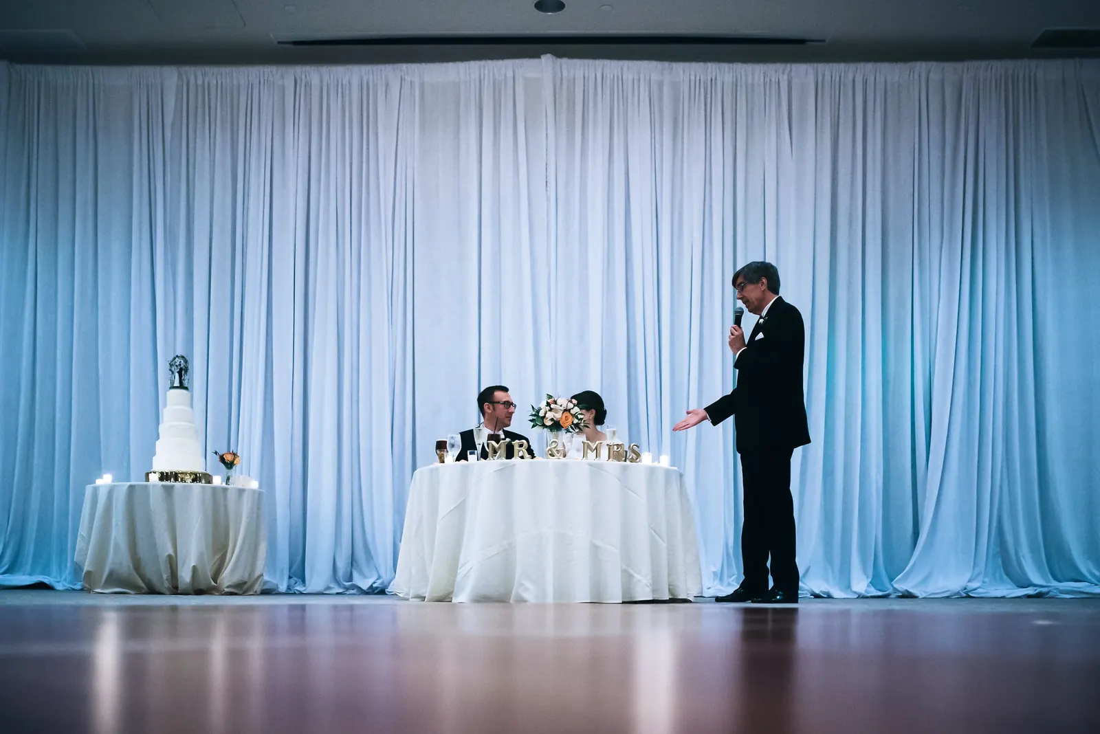 White pipe and drape at a wedding