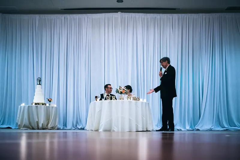 White pipe and drape at a wedding