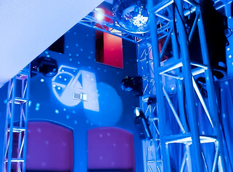 Truss setup for a Studio 54 themed party in Gilroy